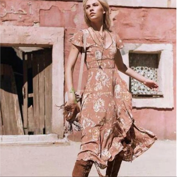 Camel Garden Party Boho Floral Dress - Picture 2 of 7